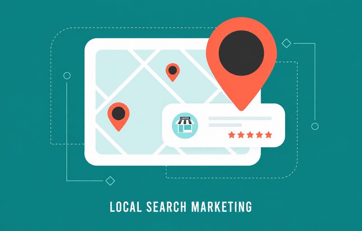 Illustration of an example local business listing on a map